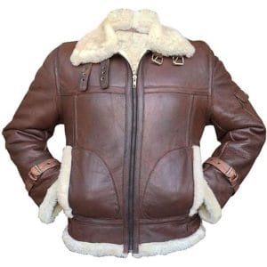 Mens Antique Aviator RAF B3 Bomber Fur Shearling Sheepskin Leather Flight Pilot Jacket