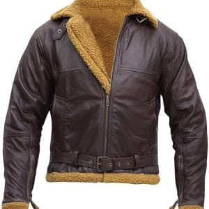 Mens B3 Flight Shearling Pilot Real Sheepskin Brown Bomber Cockpit Leather Jacket