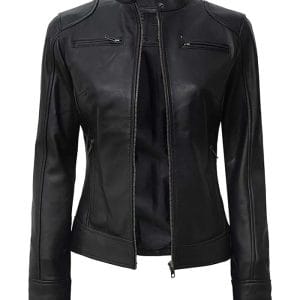 Women’s Lightweight Motorcycle Leather Jacket – Slim Faux Ladies Biker Zip Up Jacket Coat